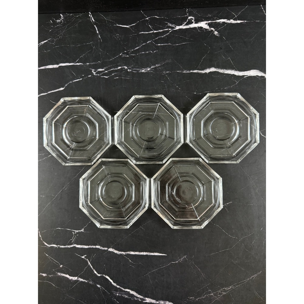 Vintage Set of 5 Italian Clear Glass Octagonal Tray Plate 5x5in